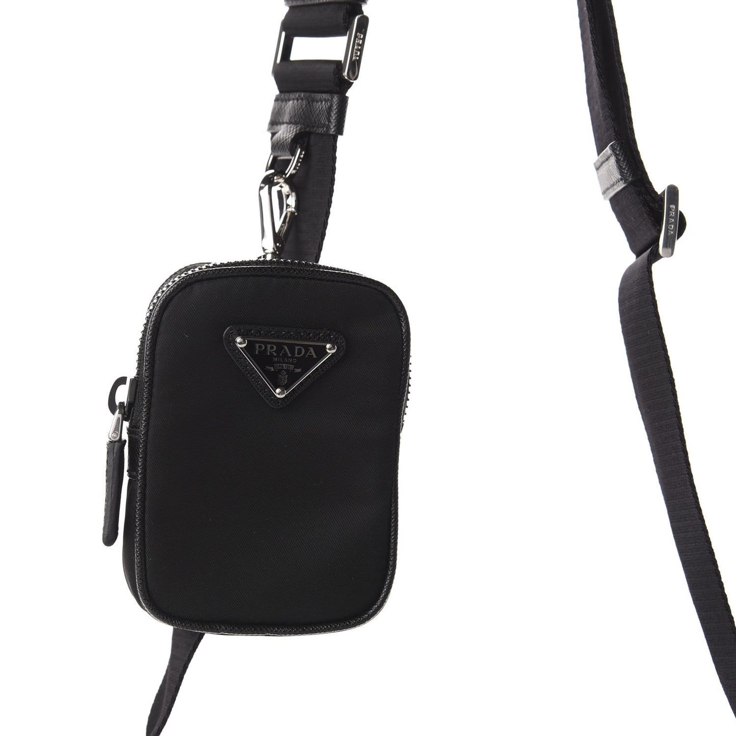 Tessuto Nylon Saffiano Pocket Messenger Shoulder Bag Black