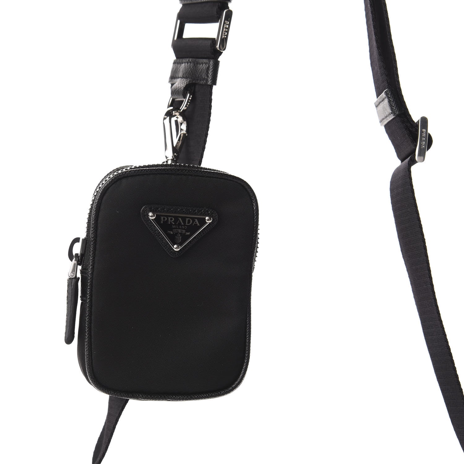 Prada Tessuto Nylon Saffiano Pocket Messenger Shoulder Bag Black 10 of 11