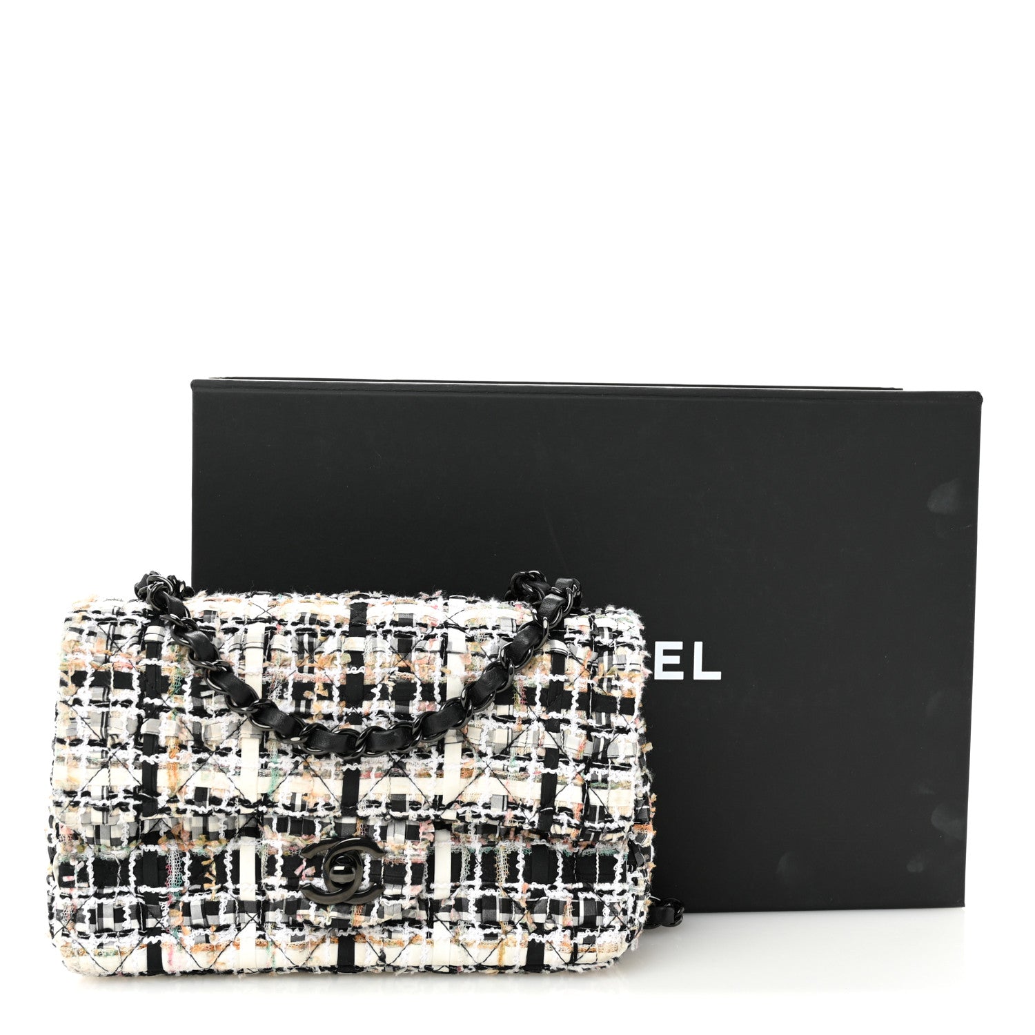 Chanel Tweed Quilted Mini Rectangular Flap White Black Multicolor 11 of 11