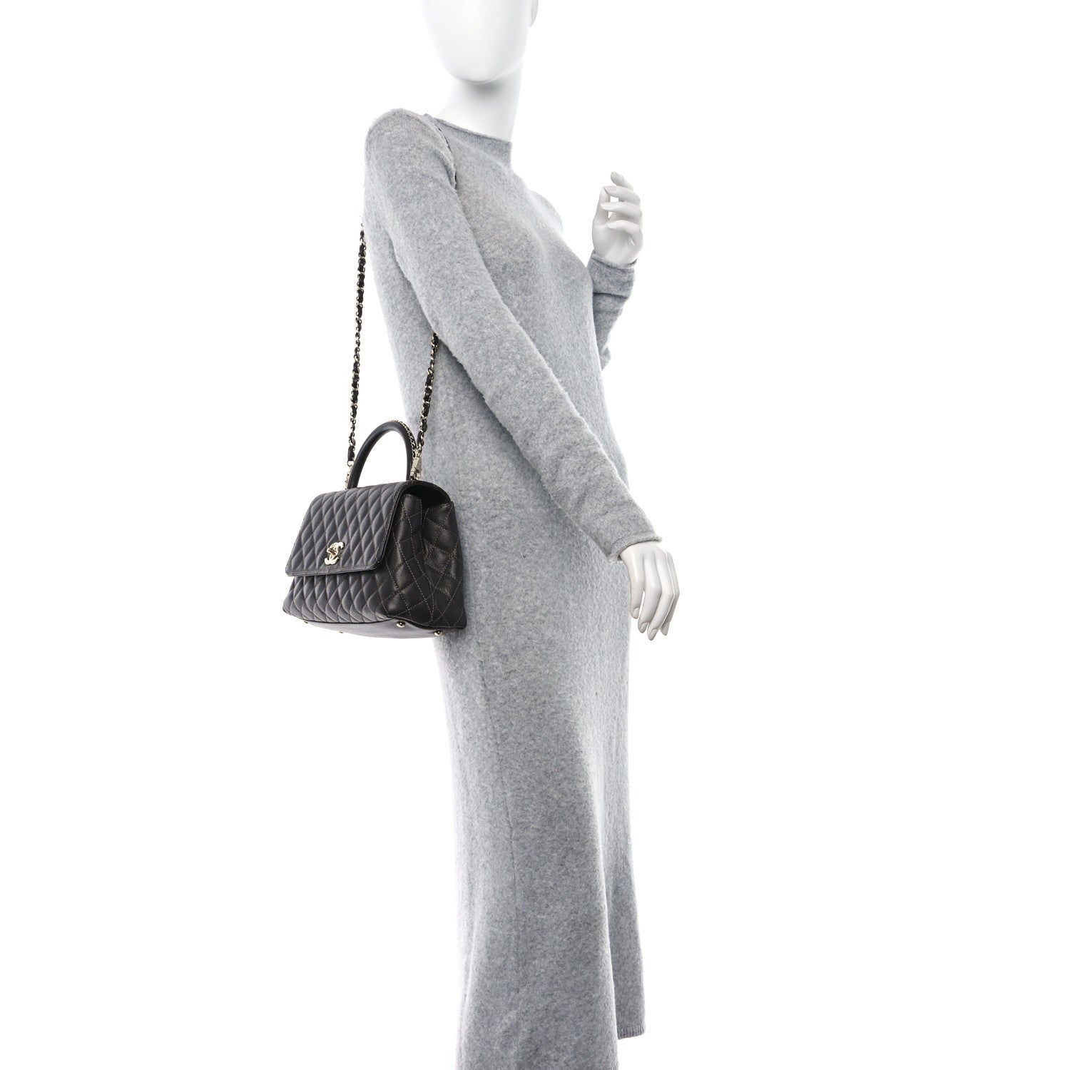 Chanel Caviar Contrast Stitch Small Coco Chain Handle Flap Dark Grey 2 of 14