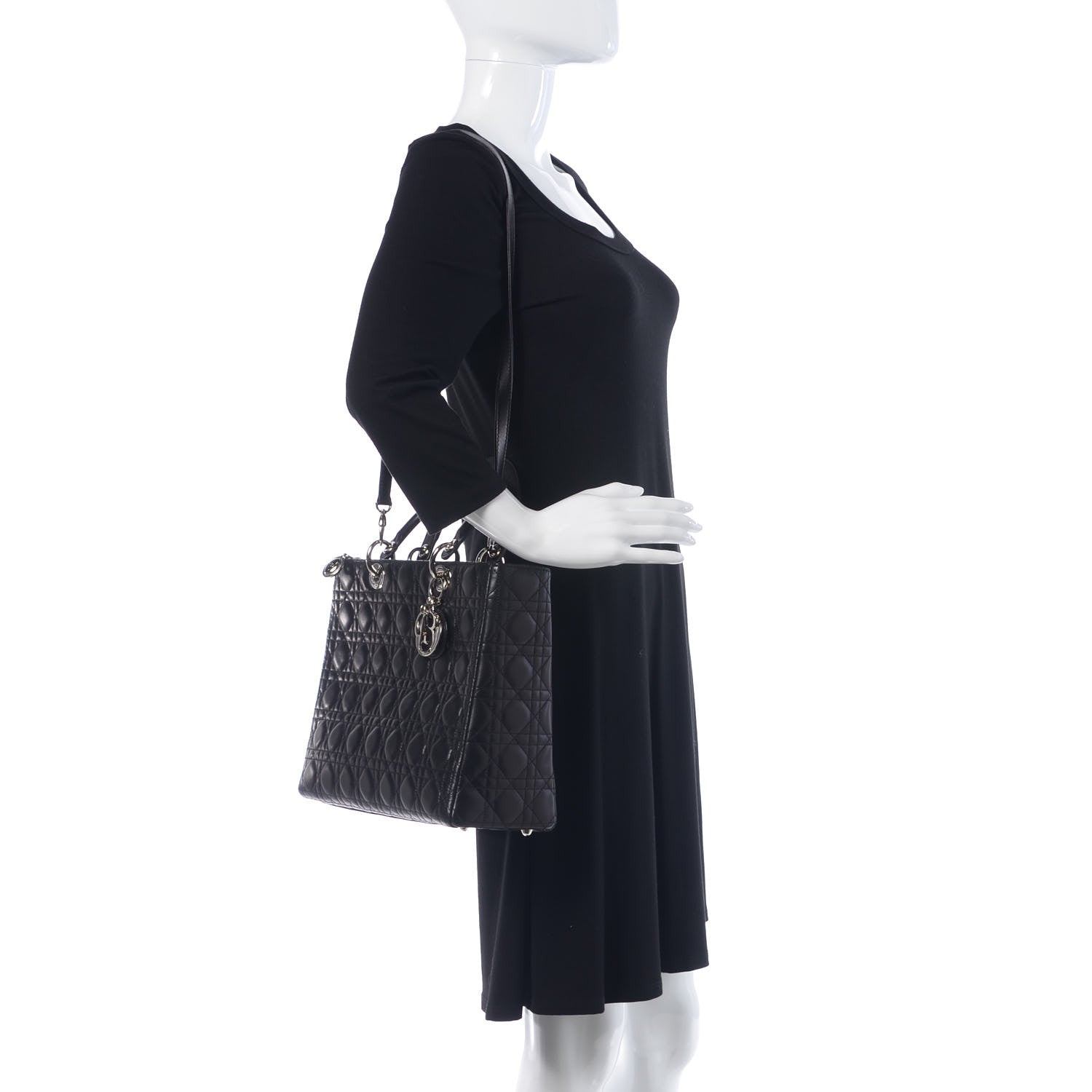 Christian Dior Lambskin Cannage Large Lady Dior Black 2 of 12