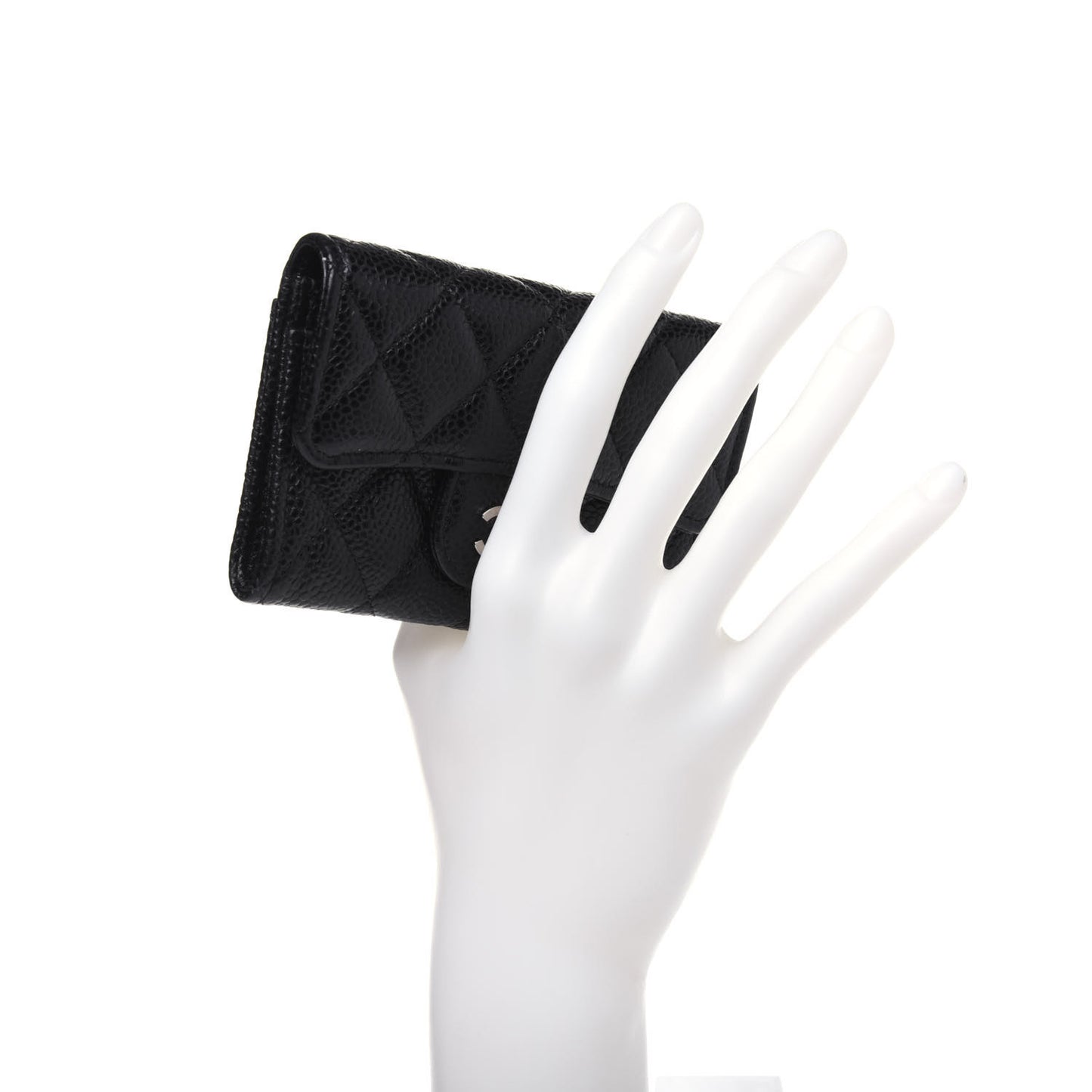 Caviar Quilted Flap Card Holder Wallet Black