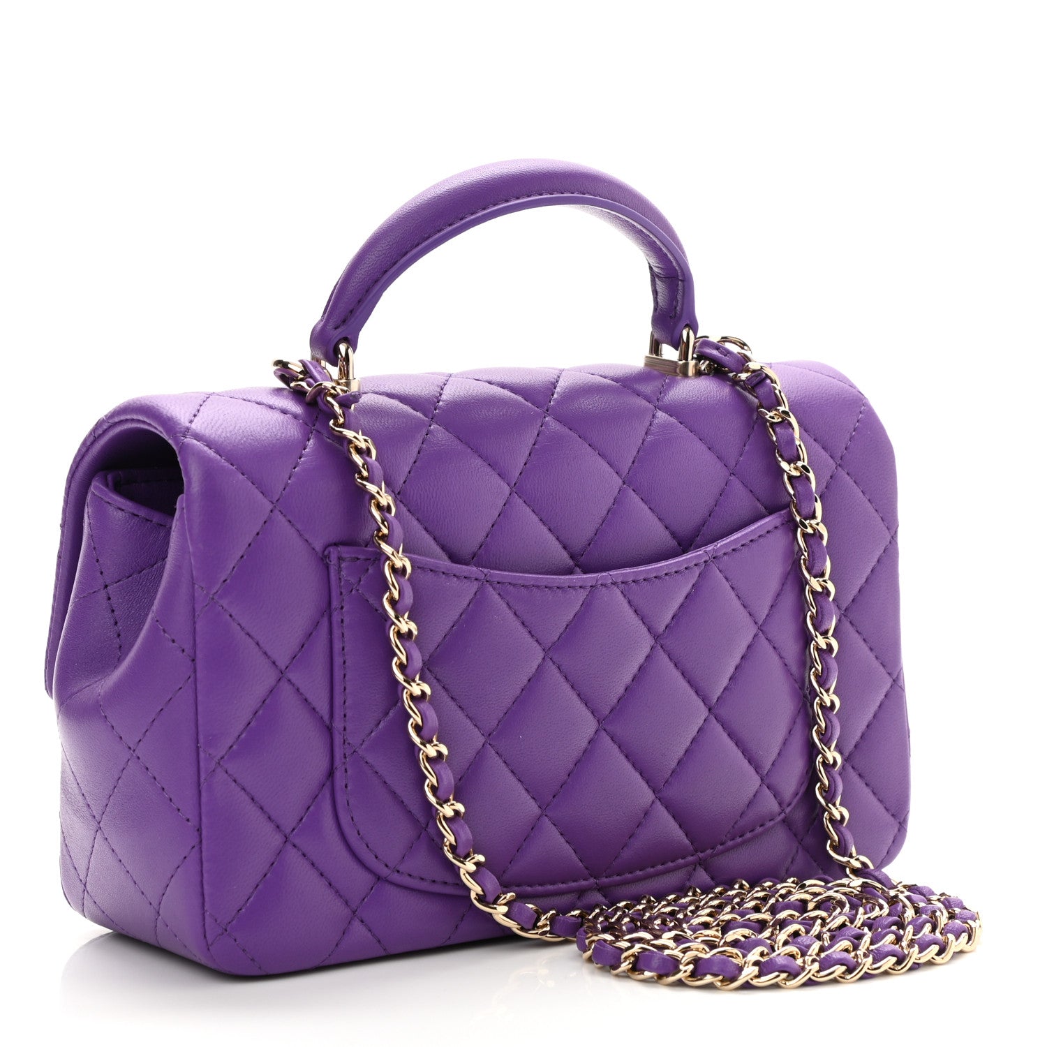 Chanel Lambskin Quilted Mini Top Handle Rectangular Flap Purple 3 of 11