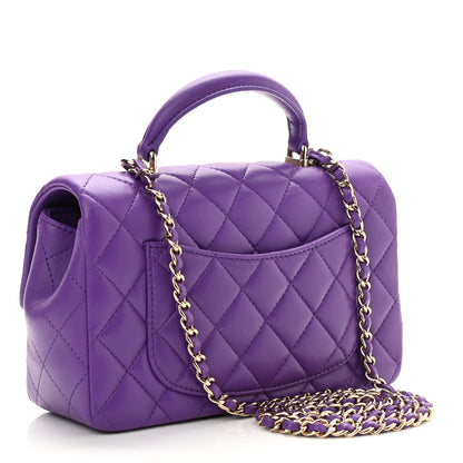 Chanel Lambskin Quilted Mini Top Handle Rectangular Flap Purple 3 of 11