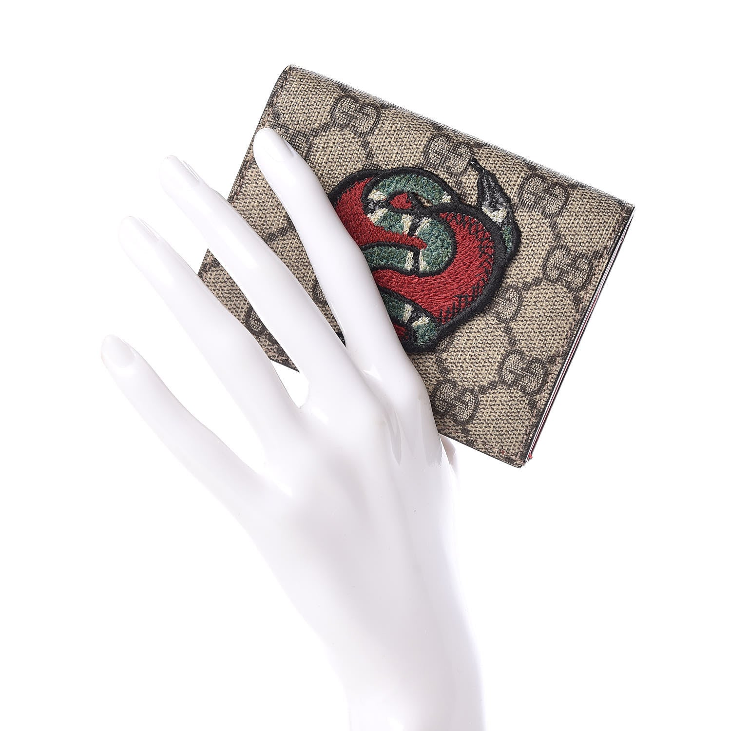 Gucci GG Supreme Monogram Kingsnake Heart Embroidered Print Card Case Red 2 of 11