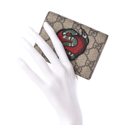 Gucci GG Supreme Monogram Kingsnake Heart Embroidered Print Card Case Red 2 of 11