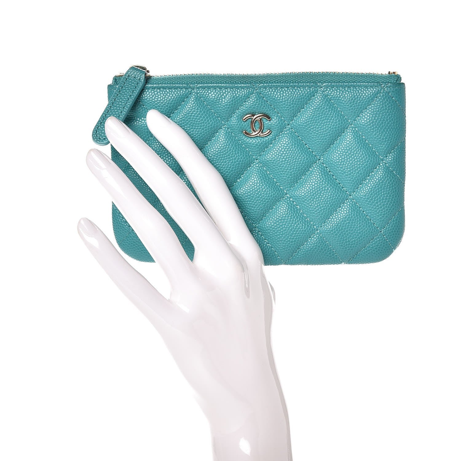 Chanel Caviar Quilted Small Cosmetic Case Turquoise 2 of 10