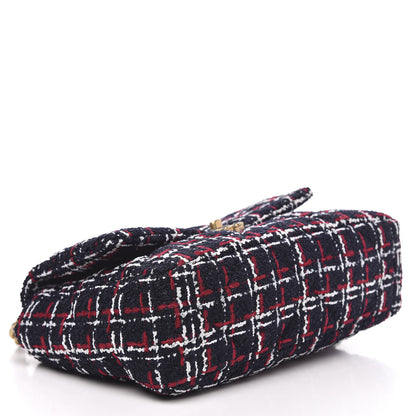 Chanel Tweed Quilted Large 19 Flap Navy Blue White Red 4 of 10