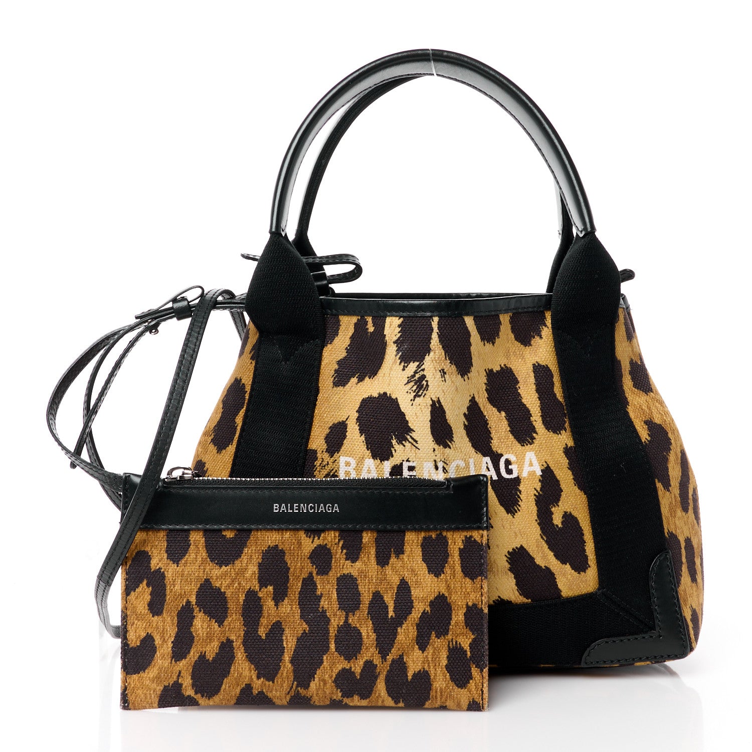 Balenciaga Cotton Canvas Satin Calfskin Leopard Print Navy Cabas XS Beige Black 3 of 12