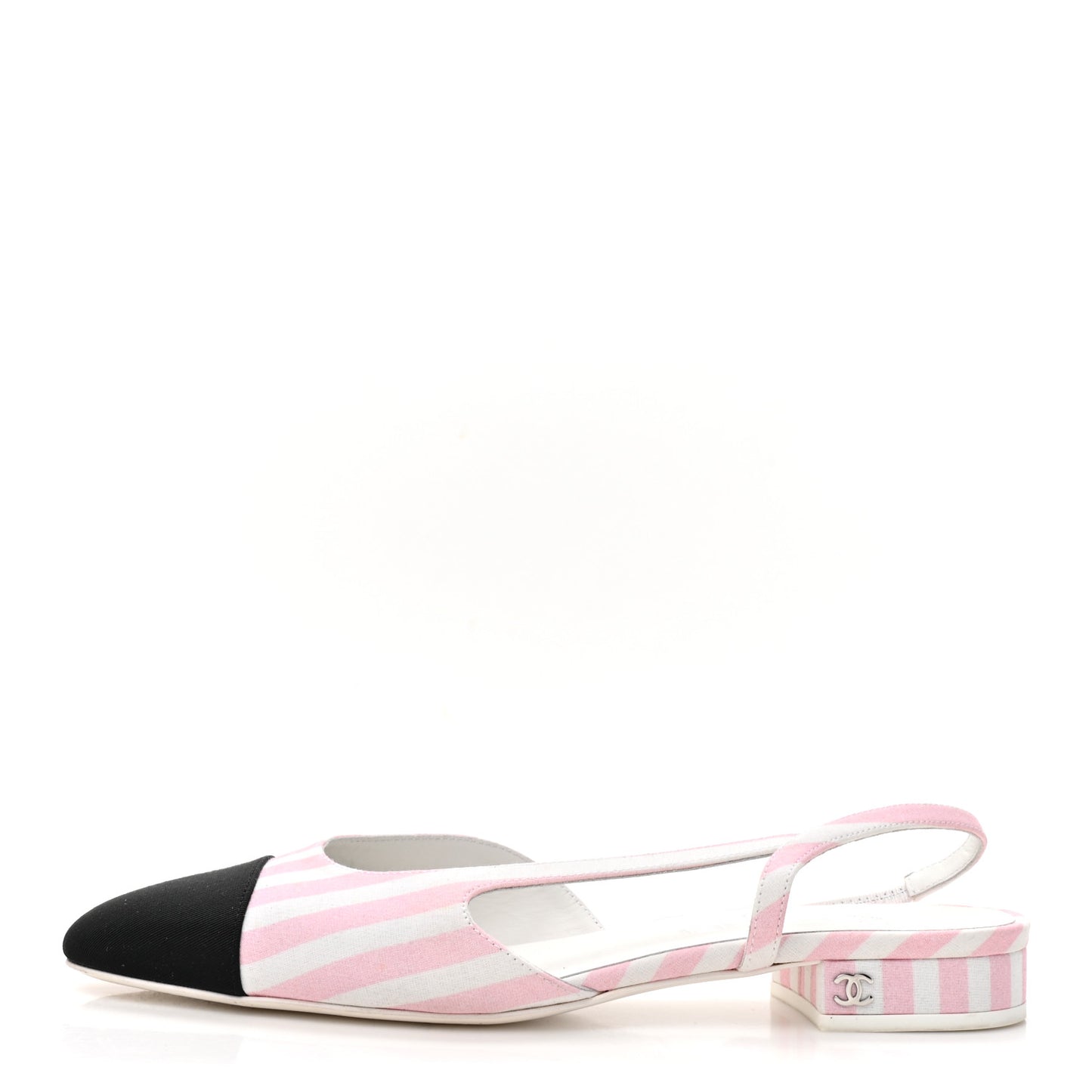Fabric Grosgrain Cap Toe CC Slingback Flats 38.5 Pink White