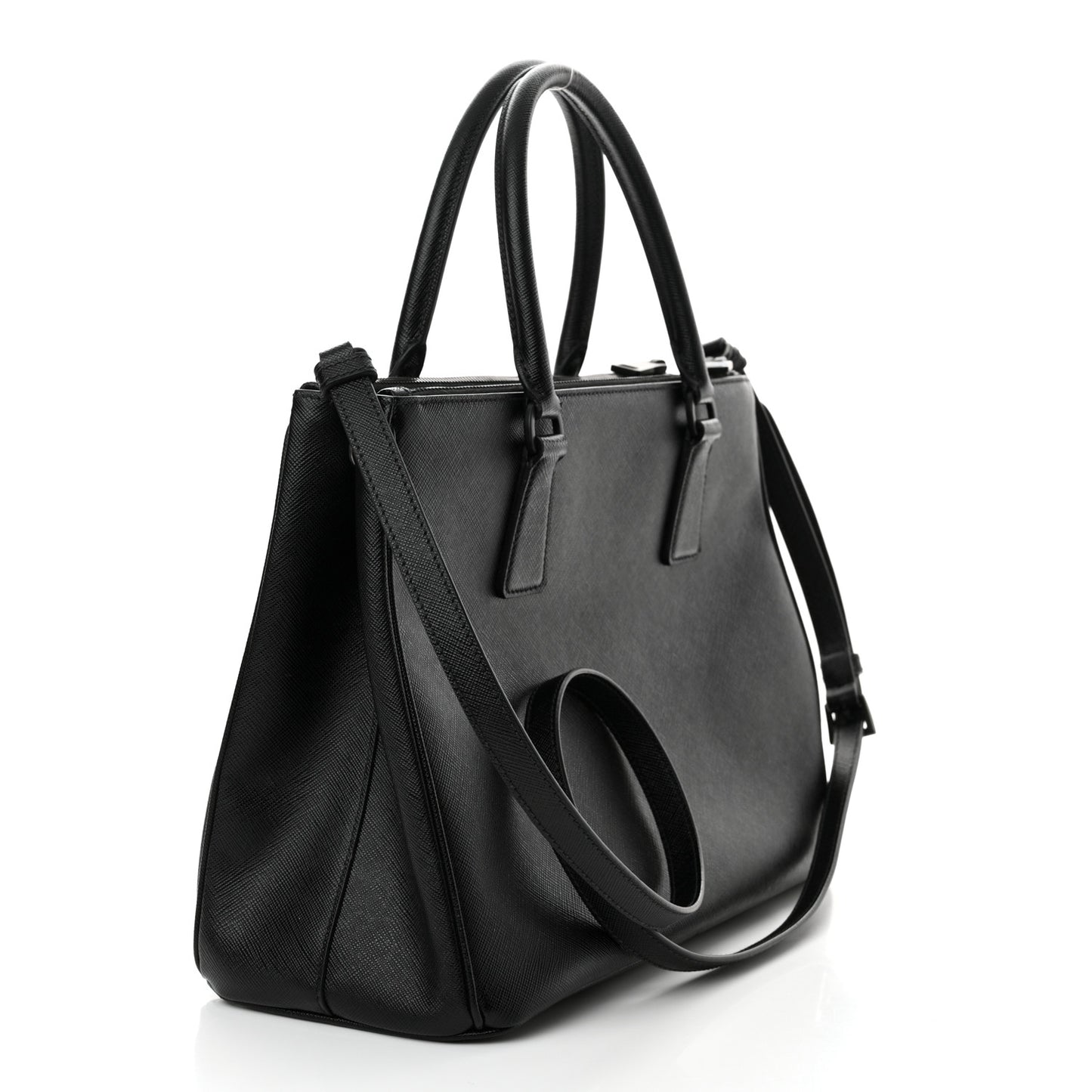 Saffiano Lux Monochrome Large Galleria Double Zip Tote Black