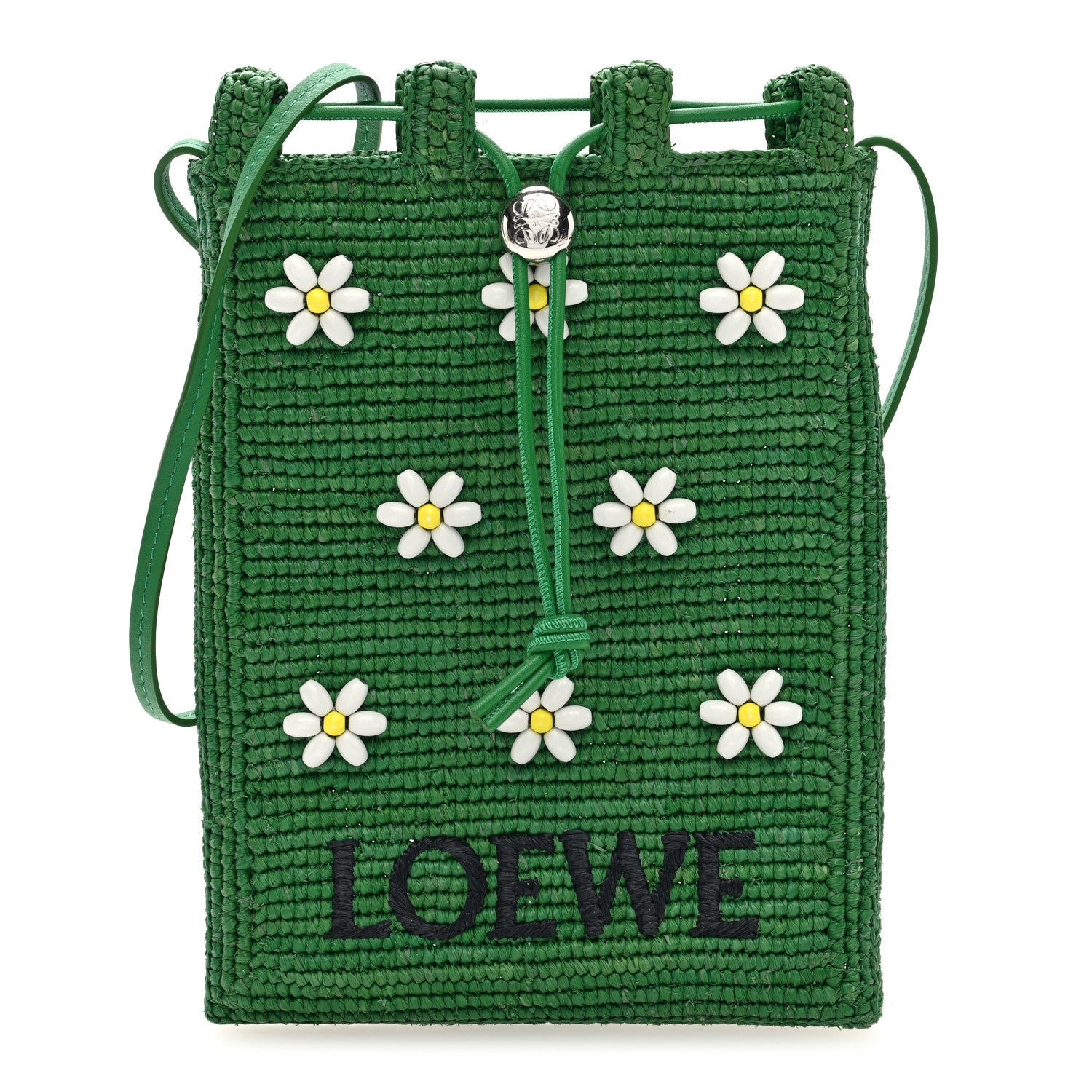 Loewe Raffia Beaded Drawstring Pocket Crossbody Tropical Green White 1 of 10