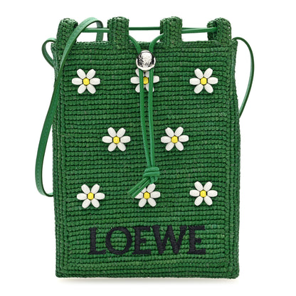 Loewe Raffia Beaded Drawstring Pocket Crossbody Tropical Green White 1 of 10