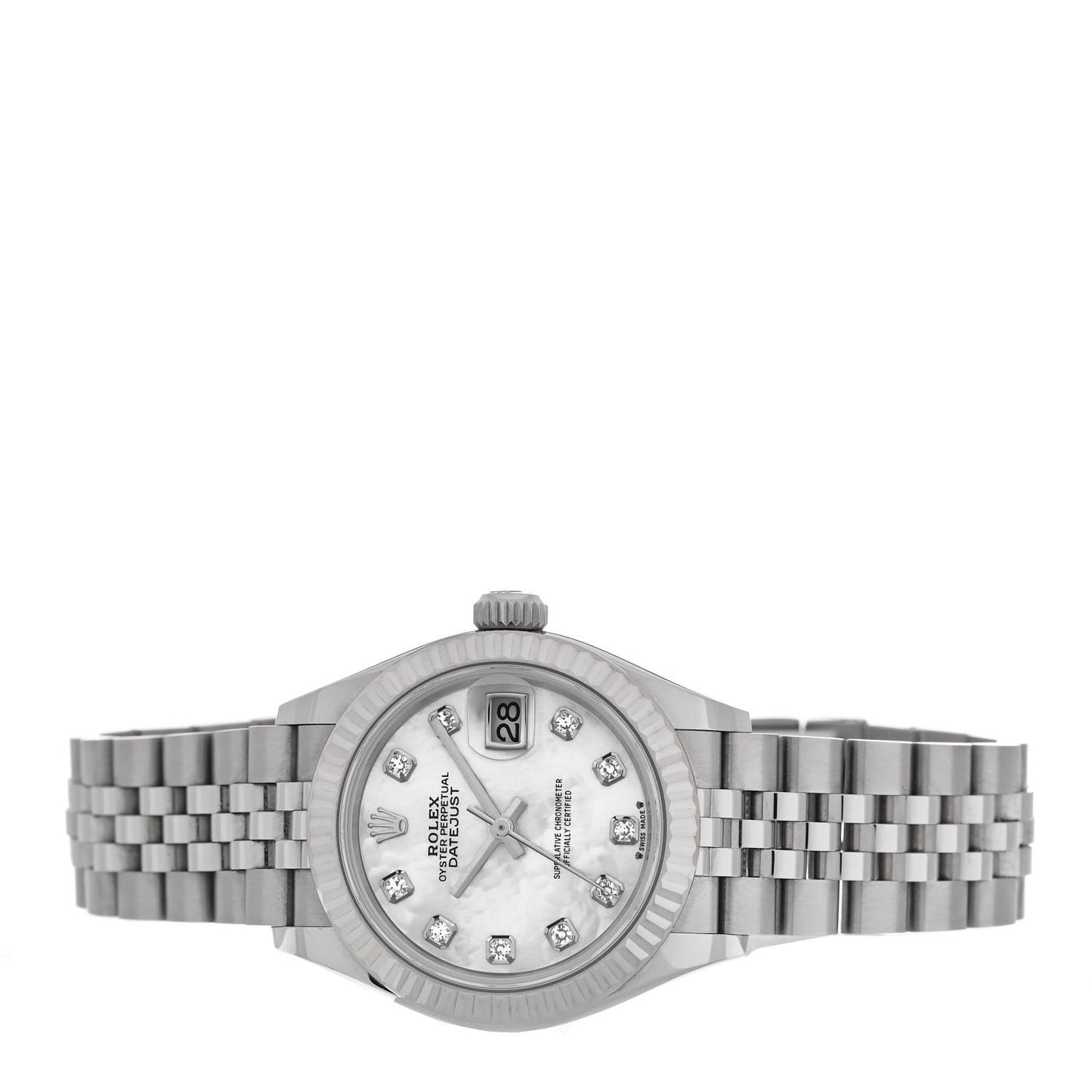 Stainless Steel 18K White Gold Diamond Mother of Pearl 28mm Oyster Perpetual Datejust Watch 279174