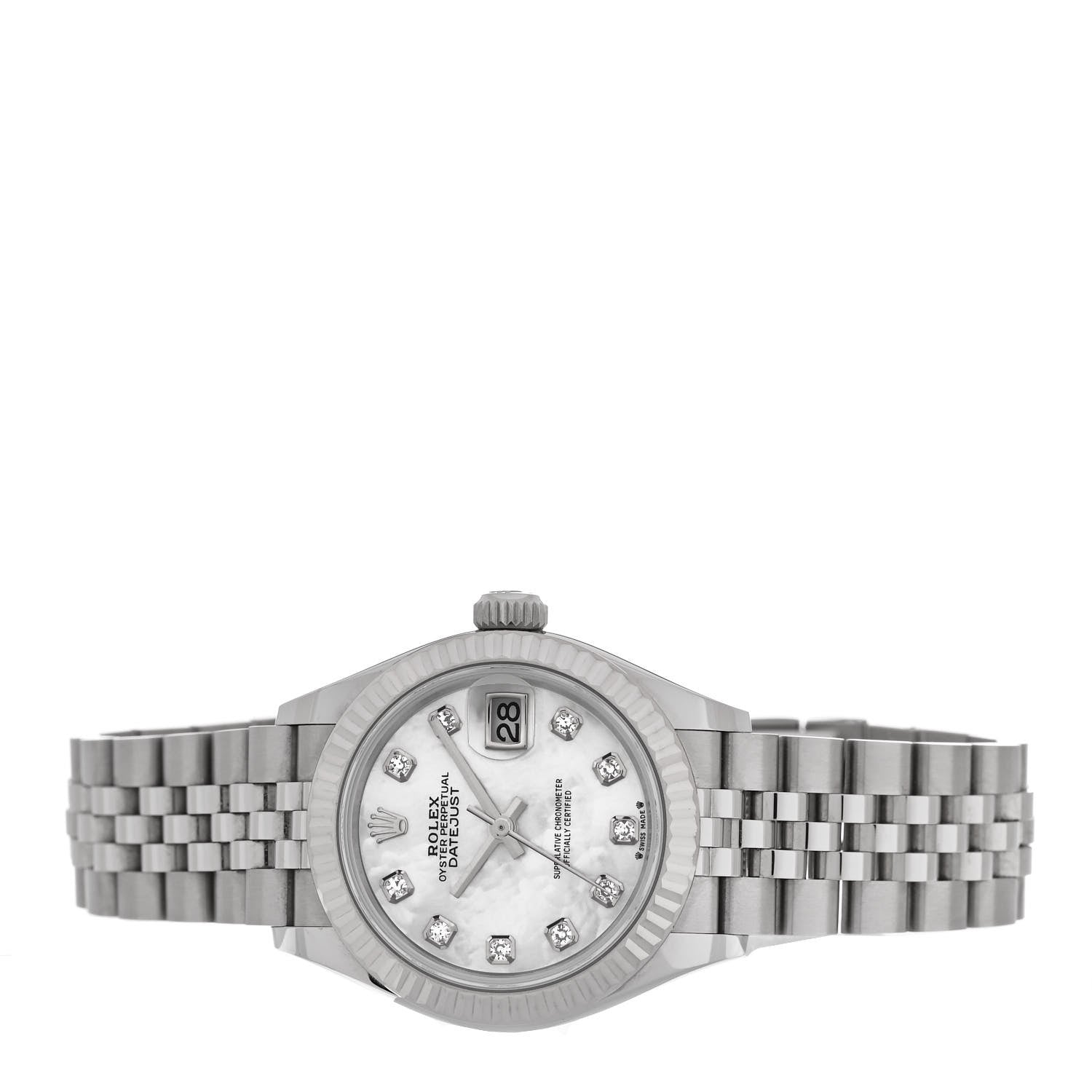 Rolex Stainless Steel 18K White Gold Diamond Mother of Pearl 28mm Oyster Perpetual Datejust Watch 279174 2 of 5