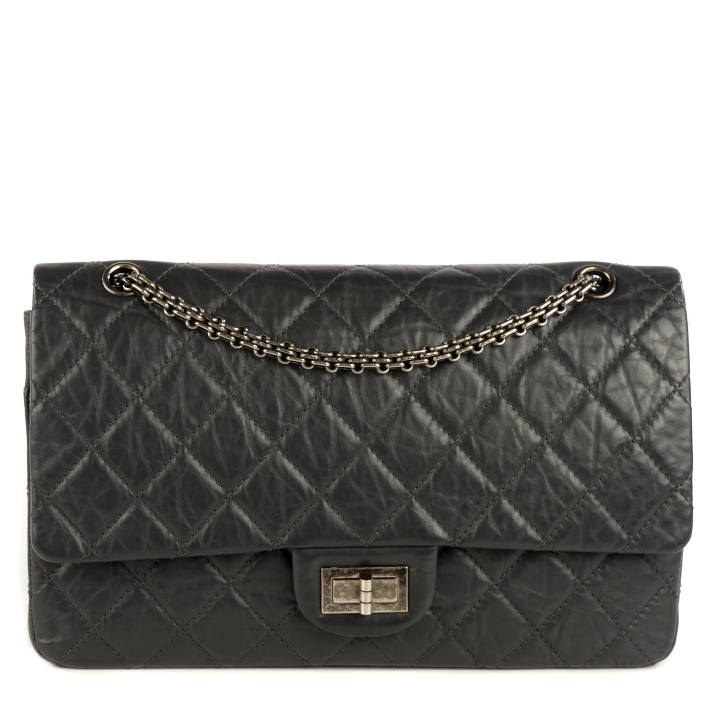 Aged Calfskin Quilted 2.55 Reissue 227 Flap Dark Grey