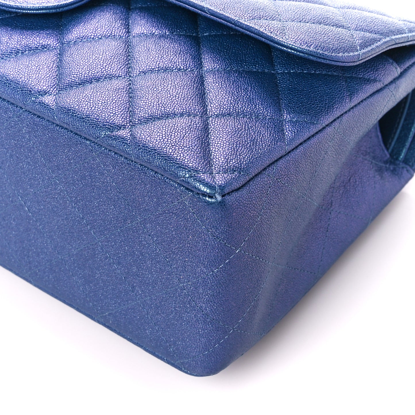 Iridescent Caviar Quilted Jumbo Double Flap Dark Blue