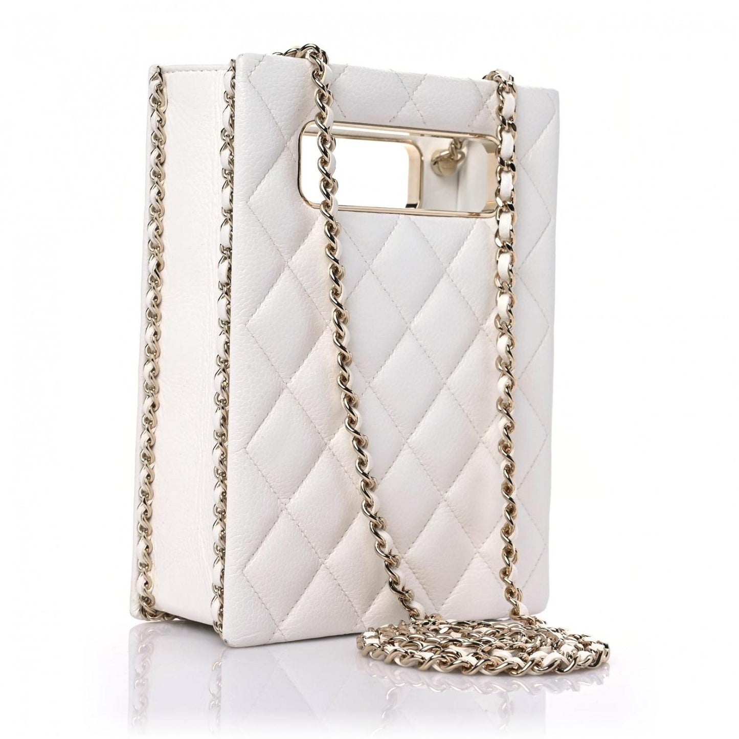 Calfskin Quilted Flat Handle Bag White