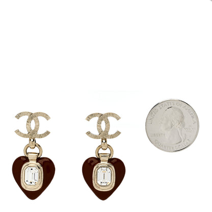 Chanel Resin Crystal CC Heart Drop Earrings Red Gold 2 of 4
