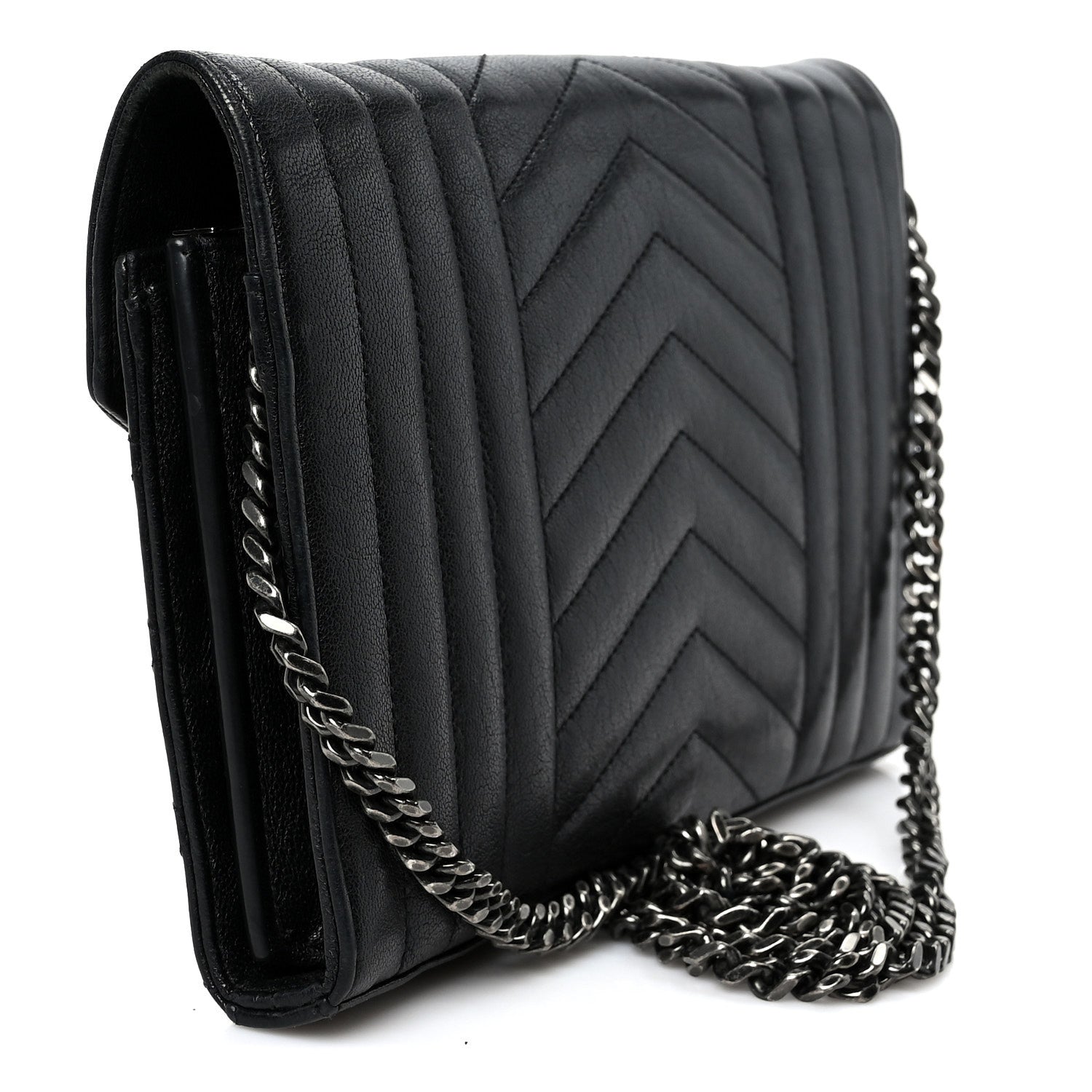 Saint Laurent Sheepskin Tri-Quilt Monogram Envelope Chain Wallet Black 2 of 9