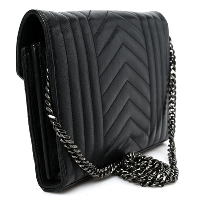 Saint Laurent Sheepskin Tri-Quilt Monogram Envelope Chain Wallet Black 2 of 9