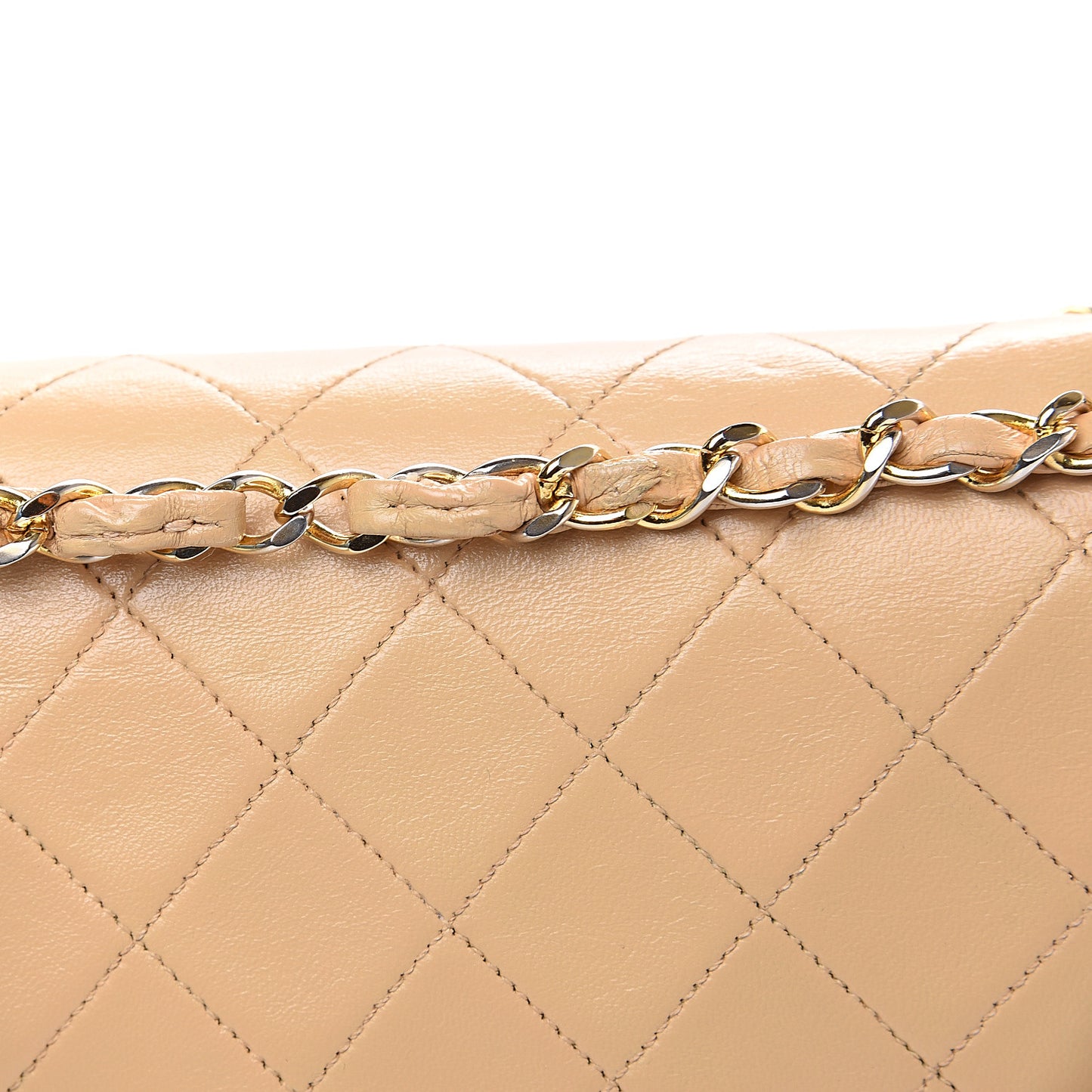 Lambskin Quilted Small Double Flap Beige