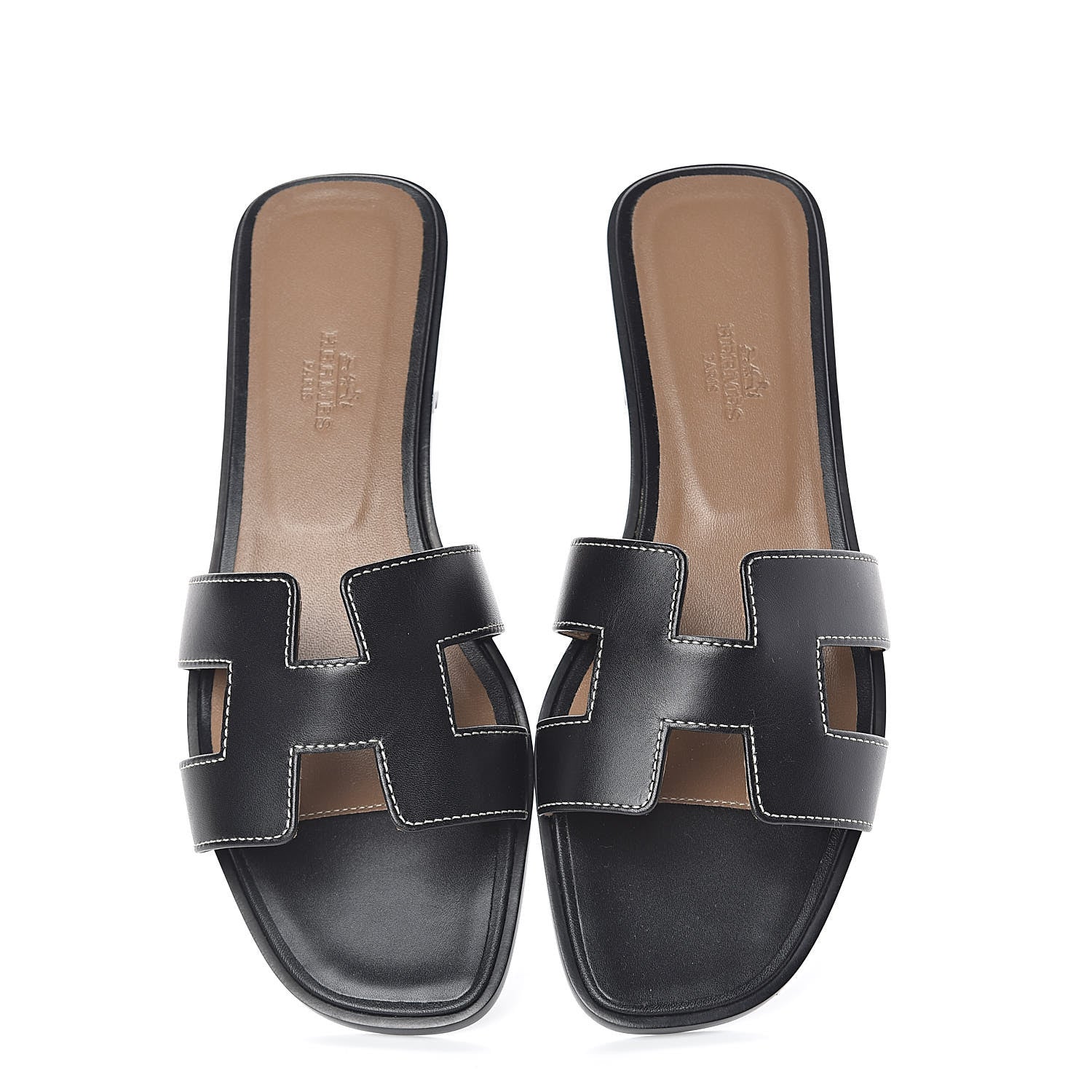 Hermes Box Calfskin Oran Sandals 38 Black 5 of 8