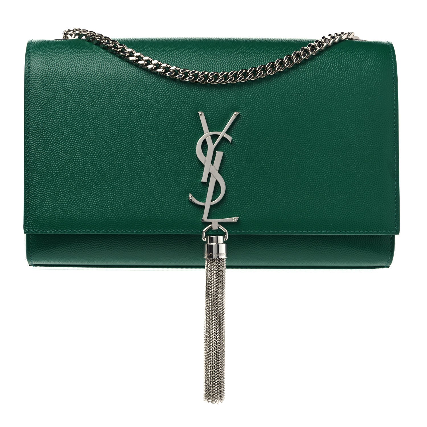 Saint Laurent Grain De Poudre Calfskin Medium Classic Monogram Kate Tassel Satchel Green 1 of 8