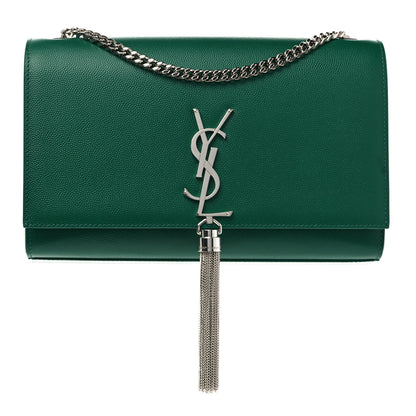 Saint Laurent Grain De Poudre Calfskin Medium Classic Monogram Kate Tassel Satchel Green 1 of 8