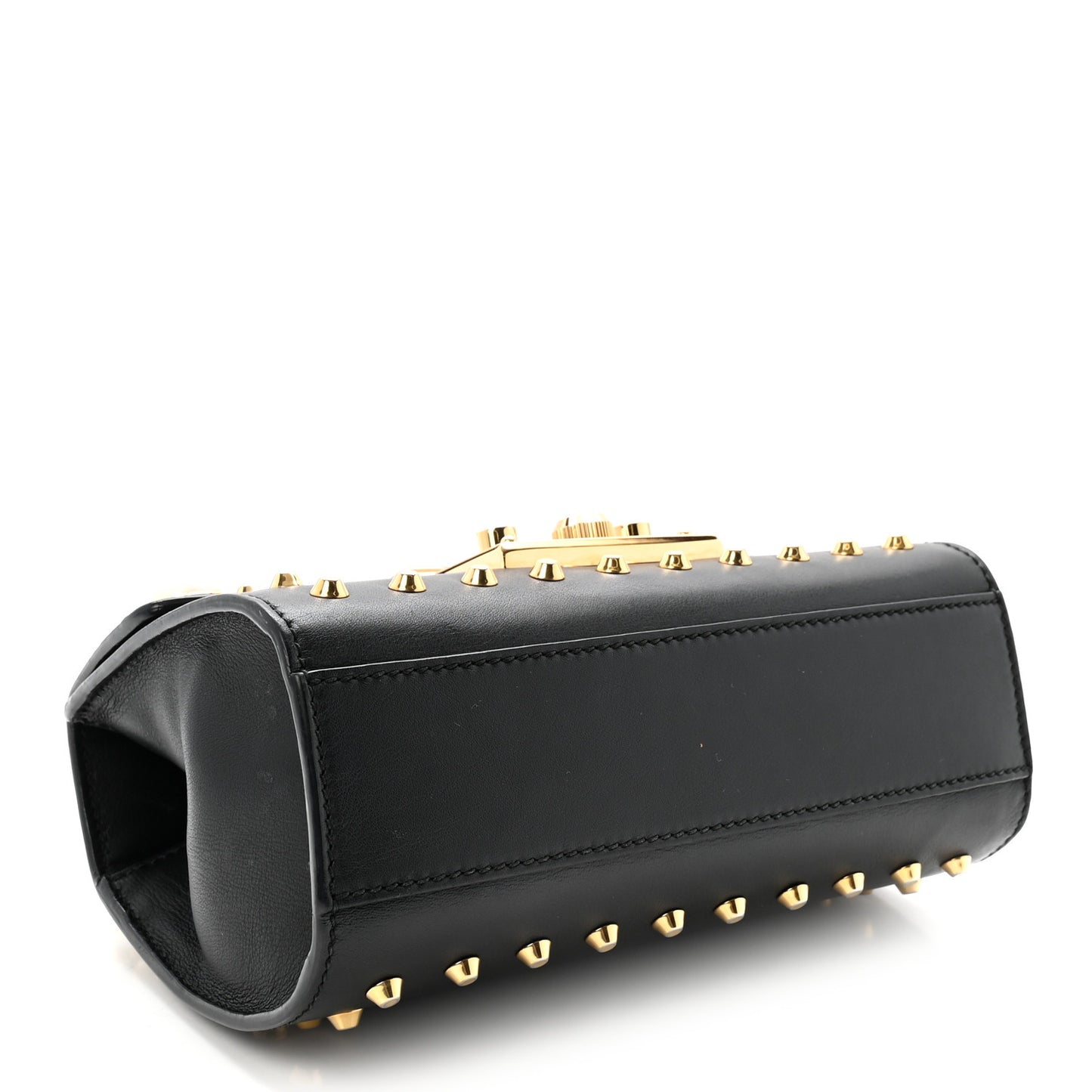 Calfskin Studded Small Padlock Shoulder Bag Black