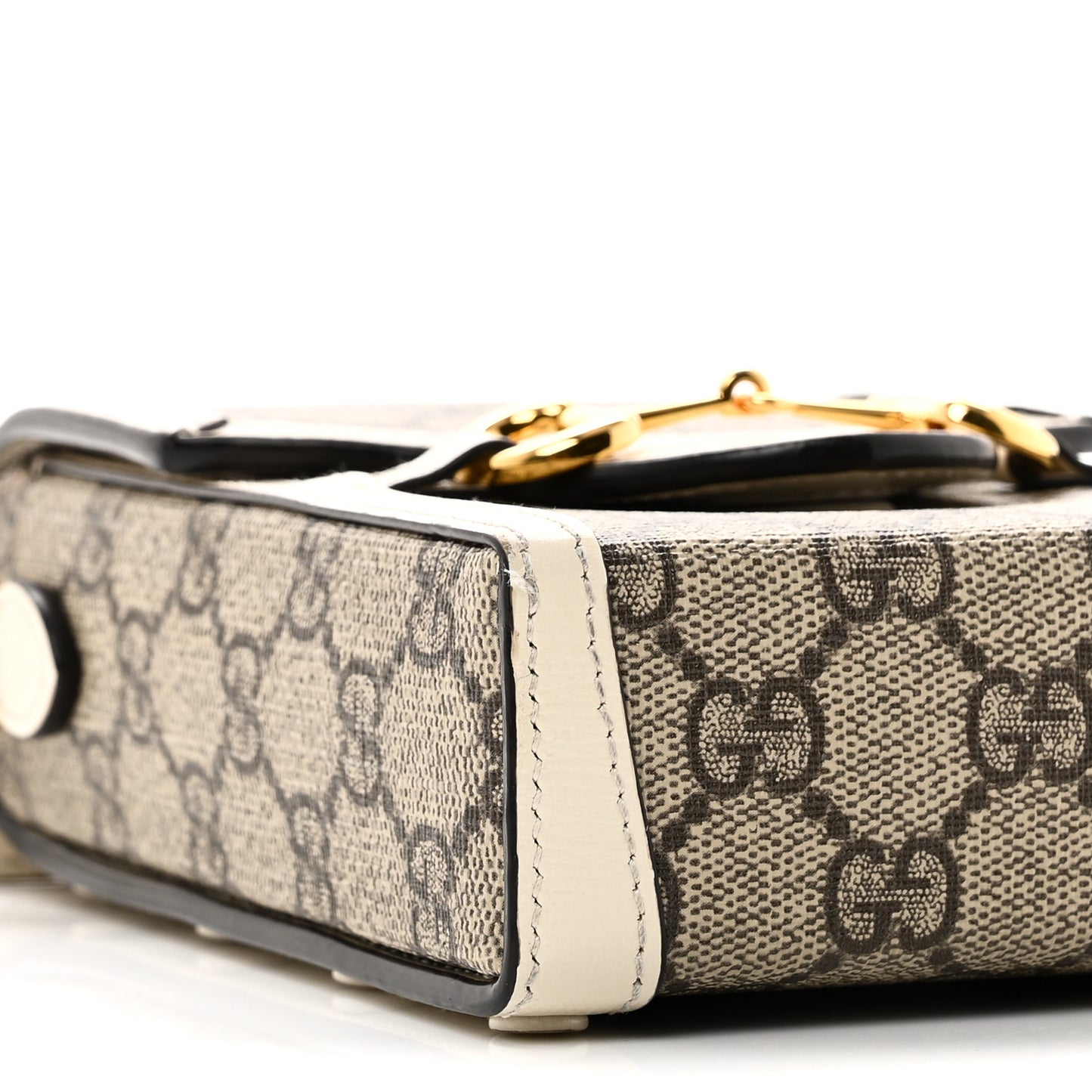 GG Supreme Monogram Azalea Calfskin Mini Horsebit 1955 Crossbody Bag Beige Ebony Mystic White