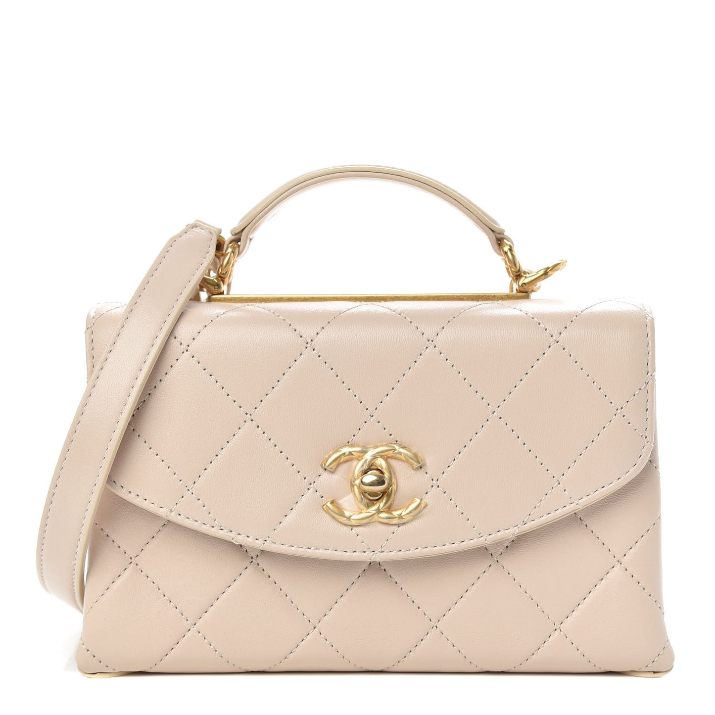Lambskin Quilted Mini Trendy Spirit Top Handle Flap Beige