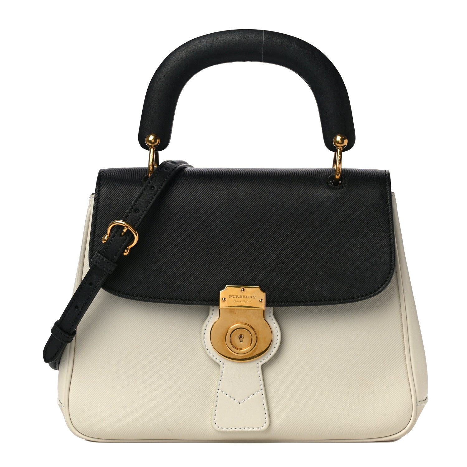 Burberry Trench Calfskin Medium DK88 Top Handle Bag Ivory Black 1 of 14