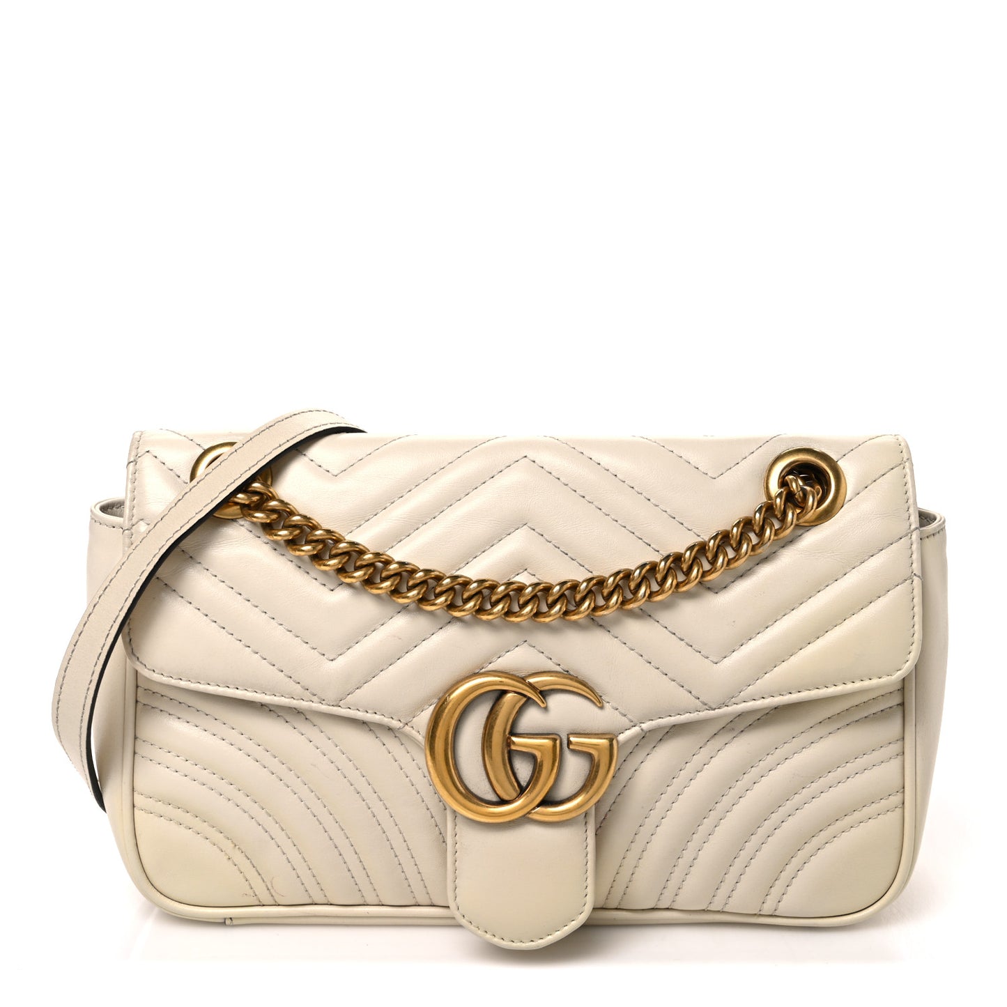 Calfskin Matelasse Small GG Marmont Shoulder Bag White