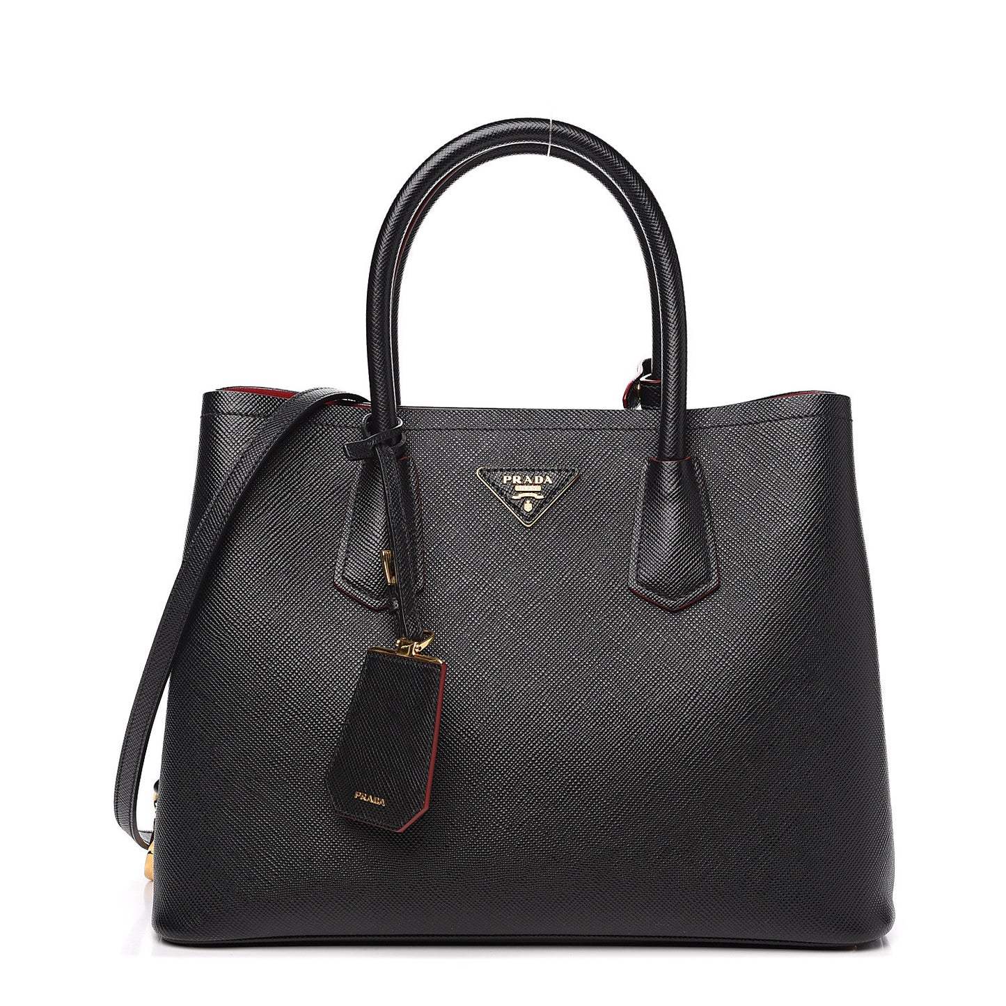 Saffiano Cuir Medium Double Bag Black Fuoco