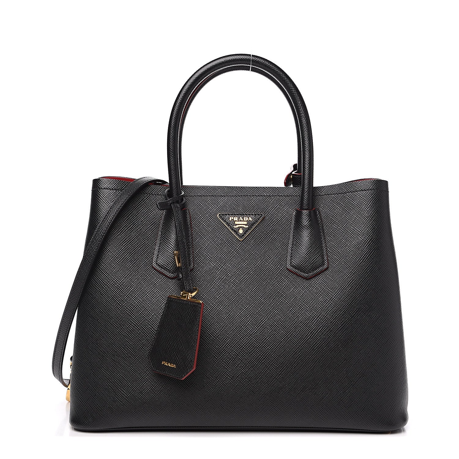 Prada Saffiano Cuir Medium Double Bag Black Fuoco 1 of 9
