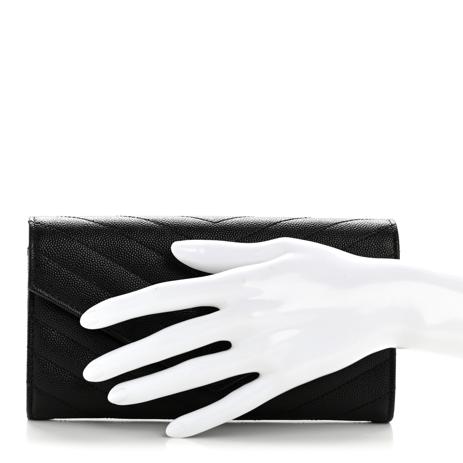Saint Laurent Grain De Poudre Matelasse Chevron Monogram Flap Wallet Black 2 of 9