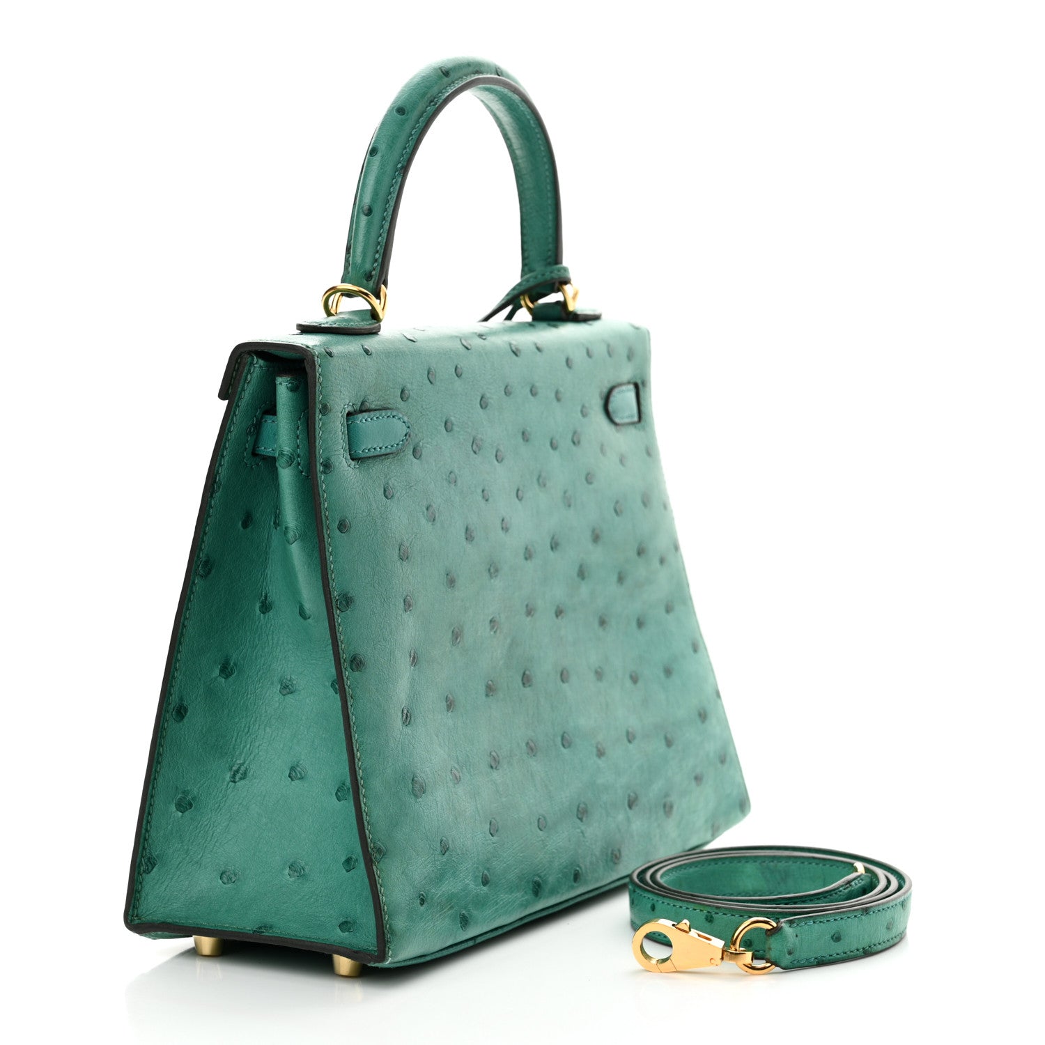 Hermes Ostrich Kelly Sellier 25 Vert Verone 3 of 18