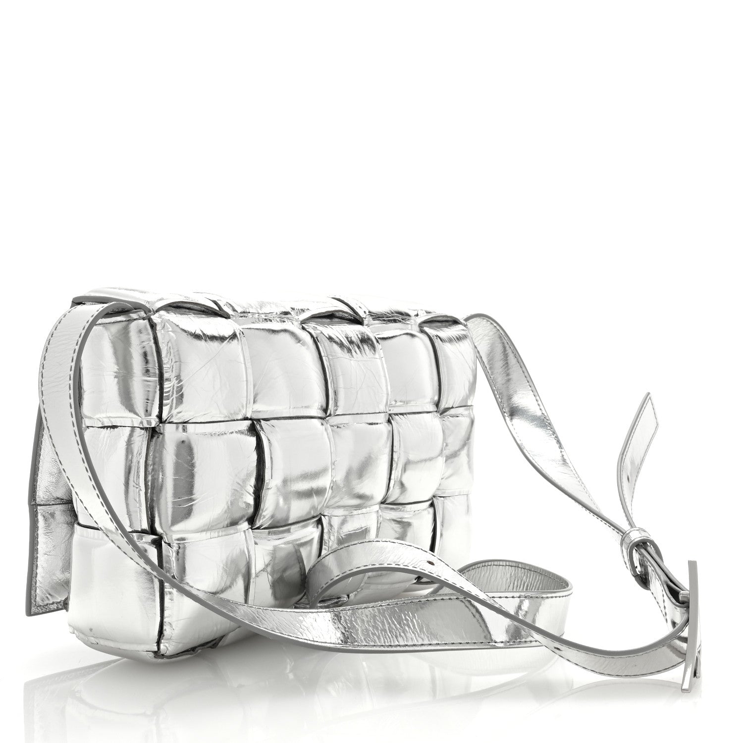 Bottega Veneta Metallic Lambskin Padded Cassette Crossbody Bag Silver 2 of 8