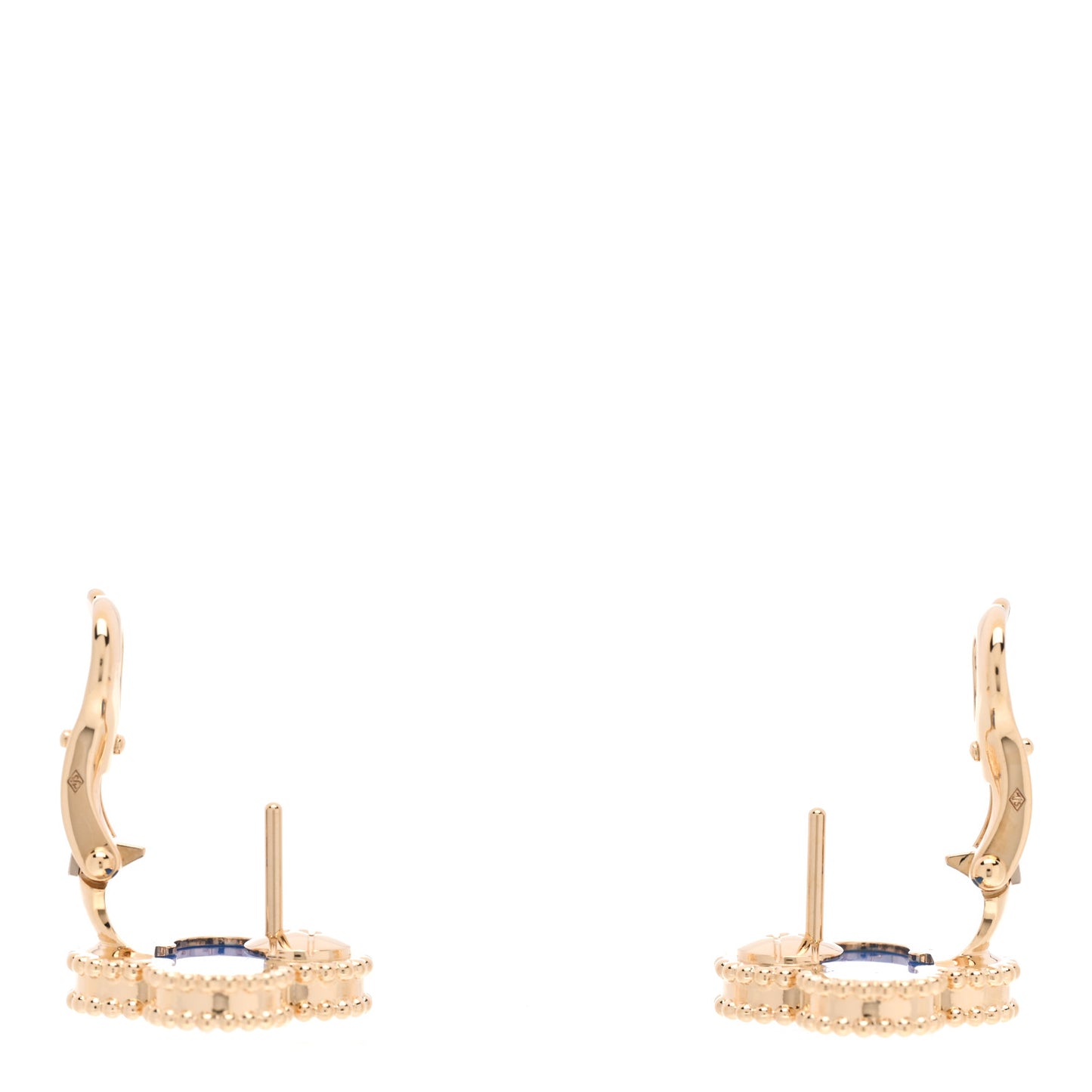 18K Yellow Gold Blue Agate Vintage Alhambra Earrings