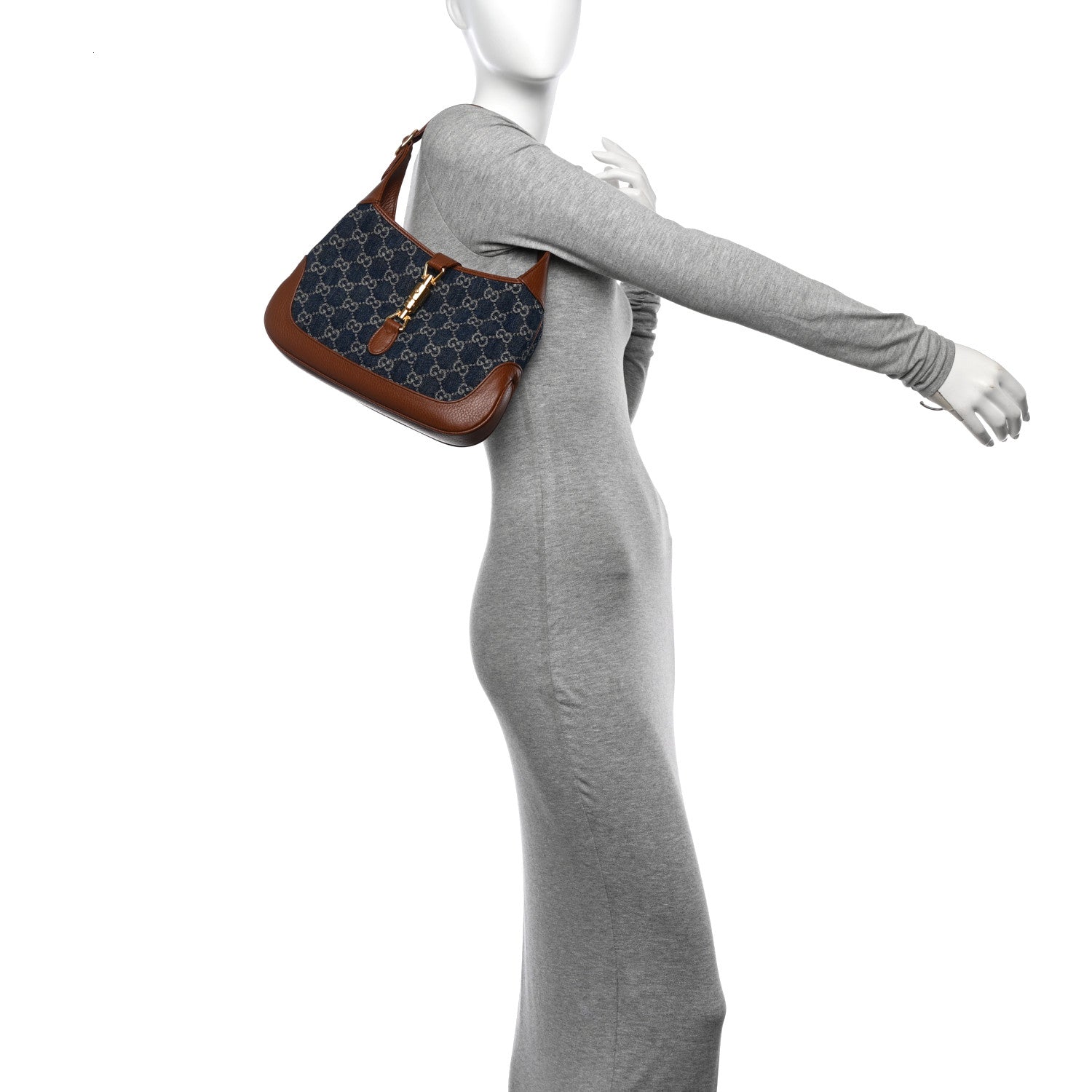 Gucci New Denim GG Monogram Calfskin Small Jackie 1961 Hobo Blue Tea Cuir 2 of 10