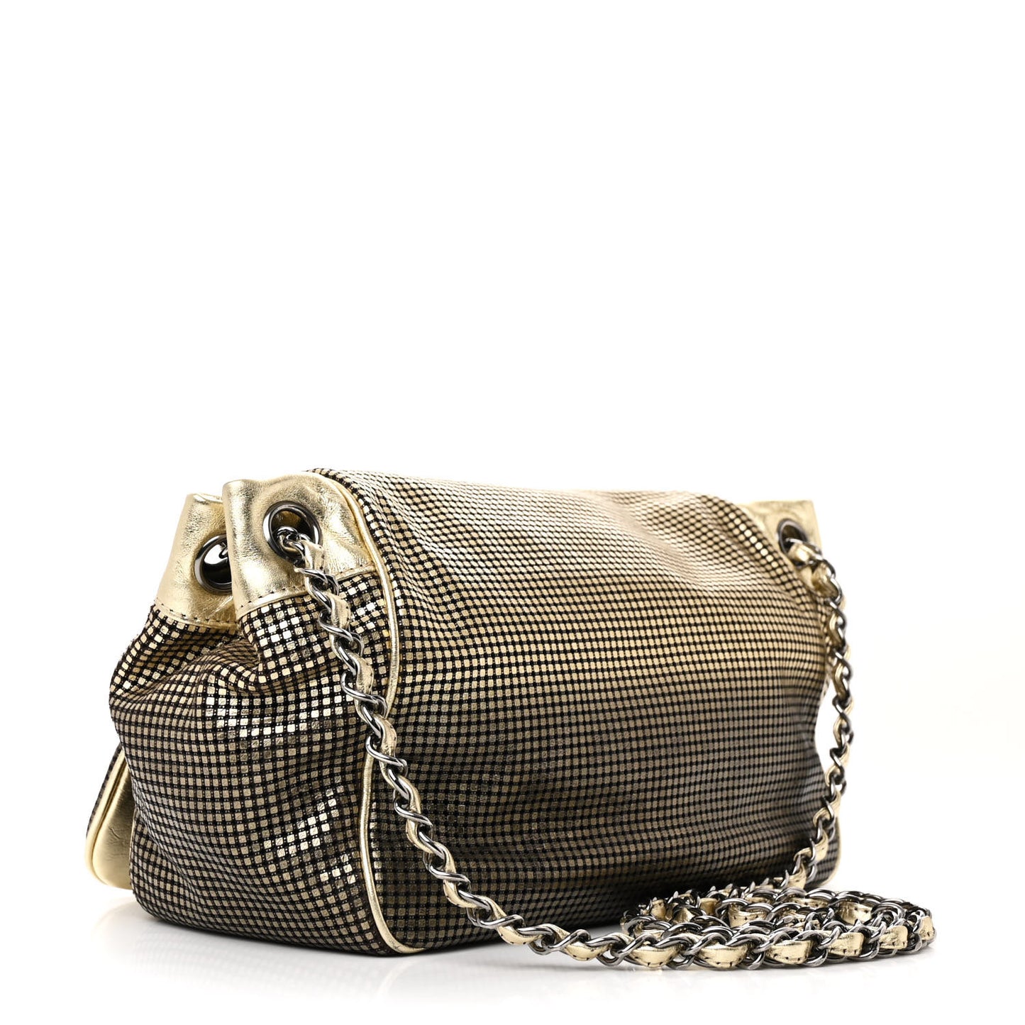 Metallic Lambskin Perforated Hollywood Accordion Flap Bag Gold