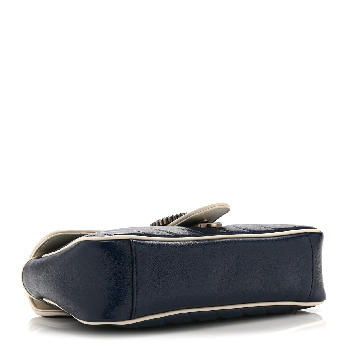 Gucci Vintage Effect Calfskin Matelasse Diagonal Small Torchon GG Marmont Shoulder Bag Blue Agata Mystic White 4 of 12
