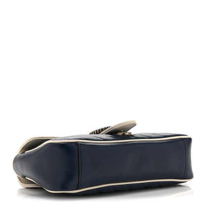 Gucci Vintage Effect Calfskin Matelasse Diagonal Small Torchon GG Marmont Shoulder Bag Blue Agata Mystic White 4 of 12