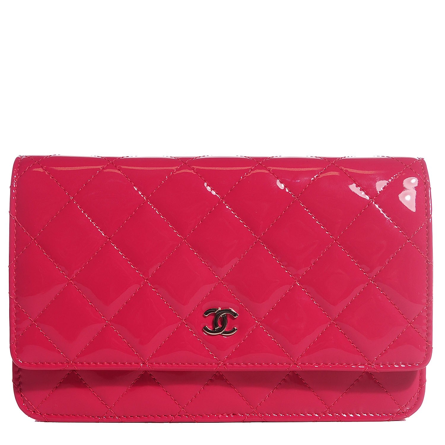 Chanel Patent Quilted Wallet On Chain WOC Fuchsia 1 of 9