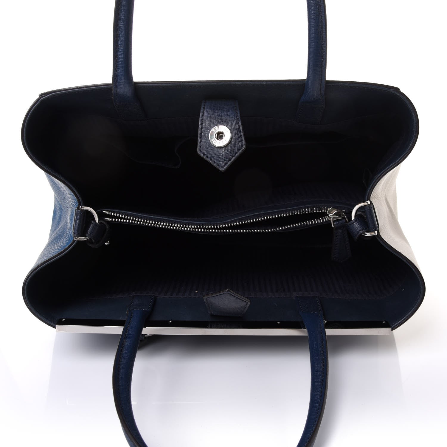 Fendi Vitello Elite Colorblock Regular 2Jours Tote Blackboard Cobalto White 6 of 13