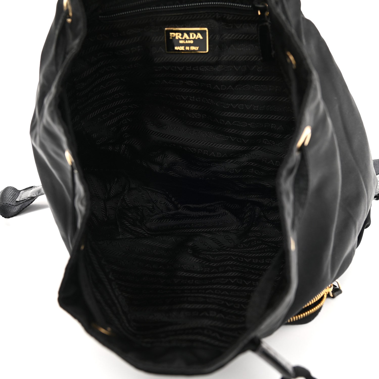 Prada Tessuto Nylon Crocodile Embossed Calfskin Cinch Backpack Black 5 of 12