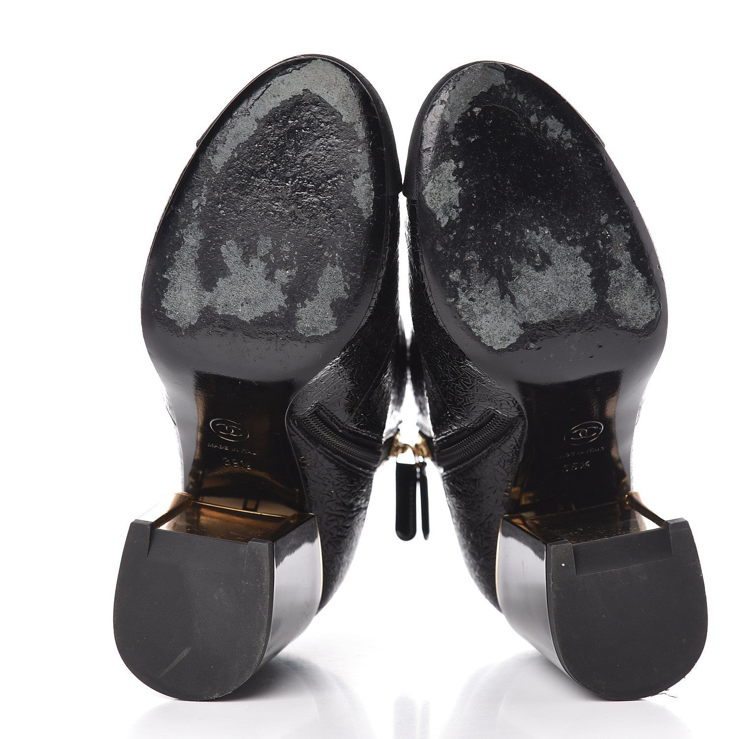 Chanel Patent Pearl Cap Toe Ankle Boots 39.5 Black 7 of 12