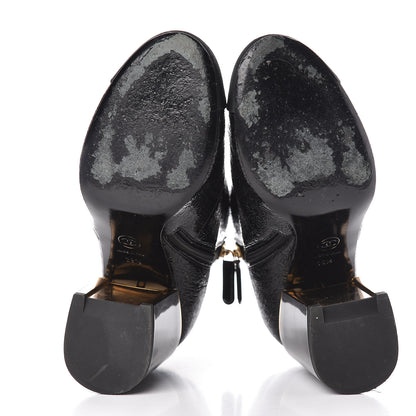 Chanel Patent Pearl Cap Toe Ankle Boots 39.5 Black 7 of 12