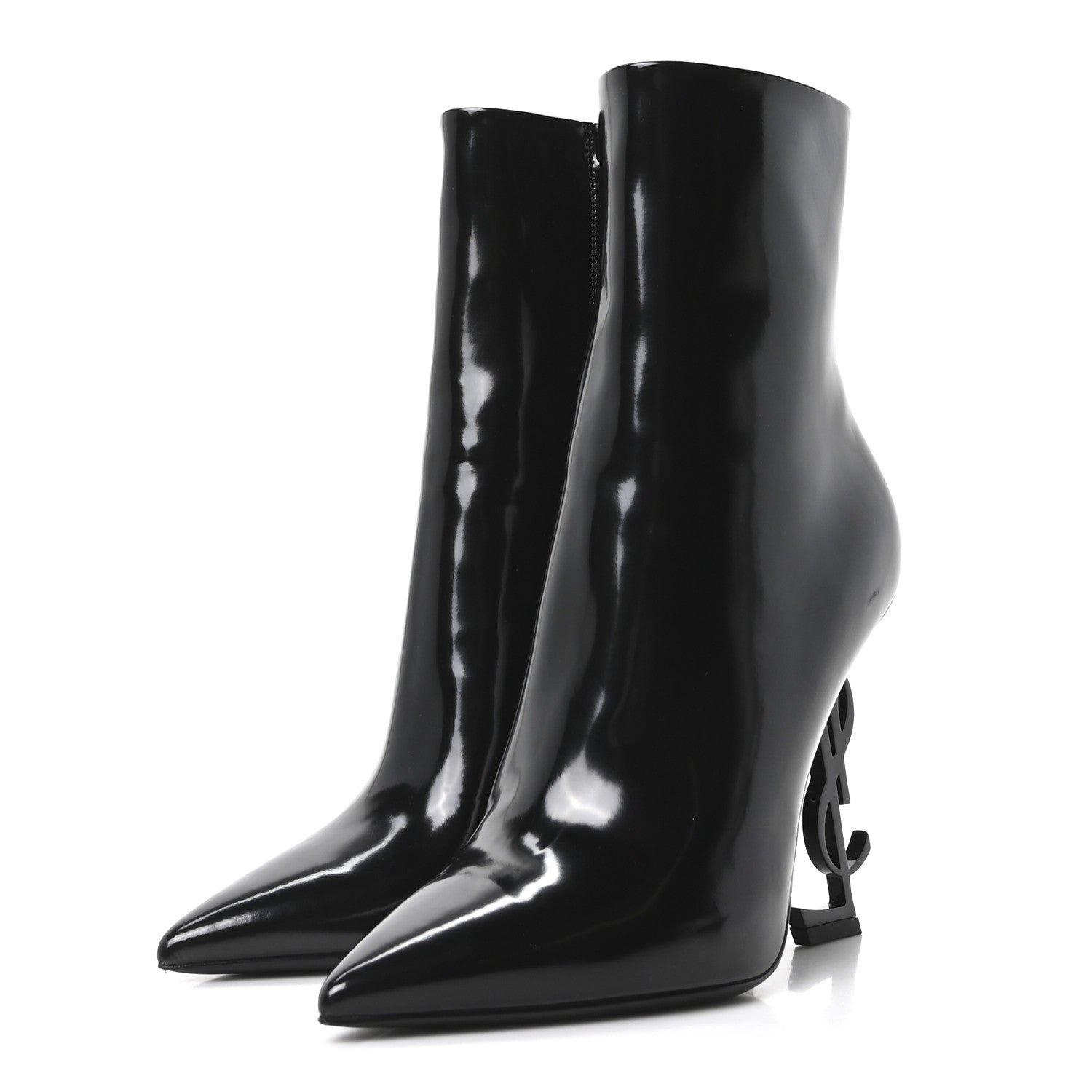 Saint Laurent Glazed Calfskin Opyum Ankle Boots 37.5 Black 1861792